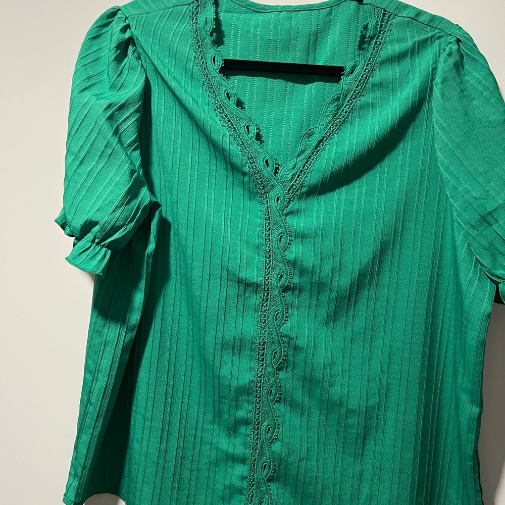 SHEIN VCAY Guipure Lace Insert Puff Sleeve Blouse